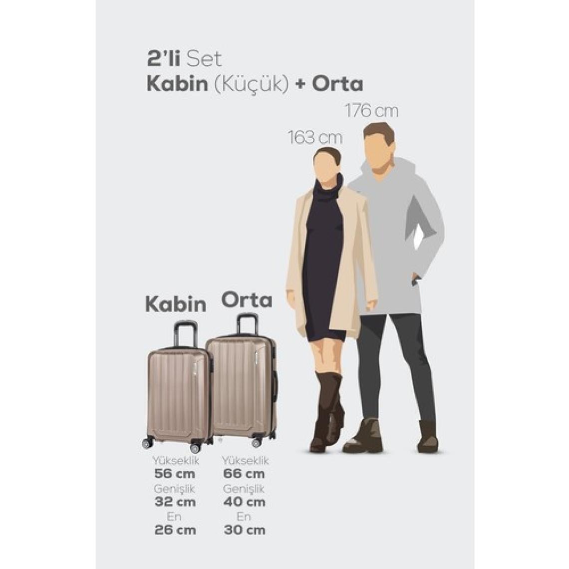 Polo&Sky Spring Model Gold Renk 2'li Valiz Seti Kabin+Orta