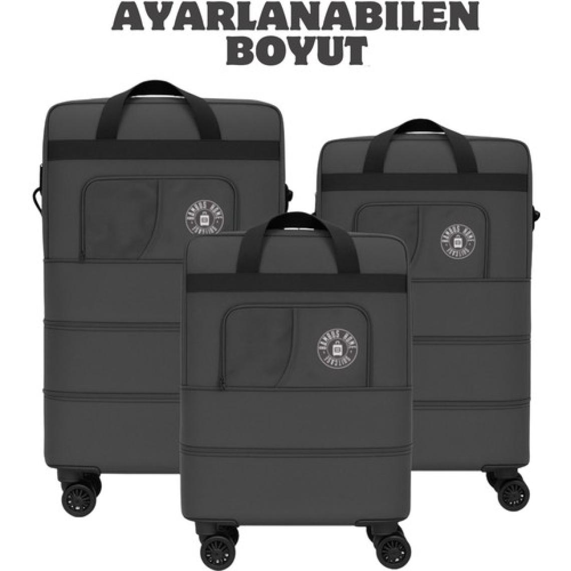 Bambus Home Premium Genişleyebilir 3 Körüklü Fermuarlı Tekerlekli El Valizi-Dev Boy Çanta