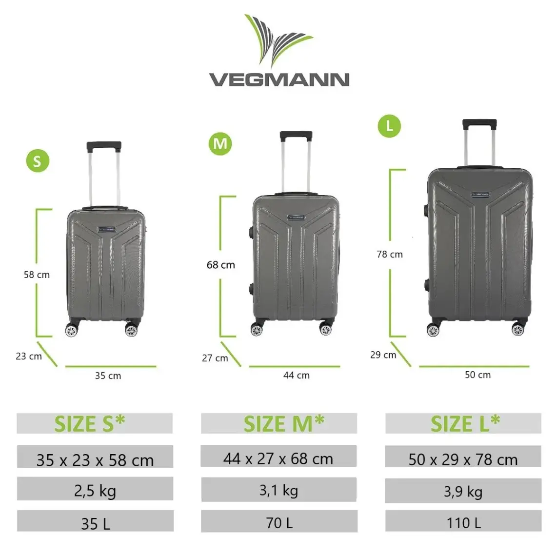 Vegmann Vela Sarı 3 Lü Valiz Seti