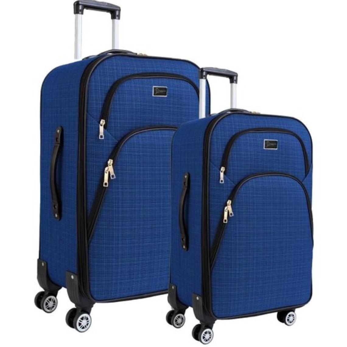 Büyük ve Orta Boy Valiz Seti 4 Teker Kumaş Valiz Saks Mavi 1081