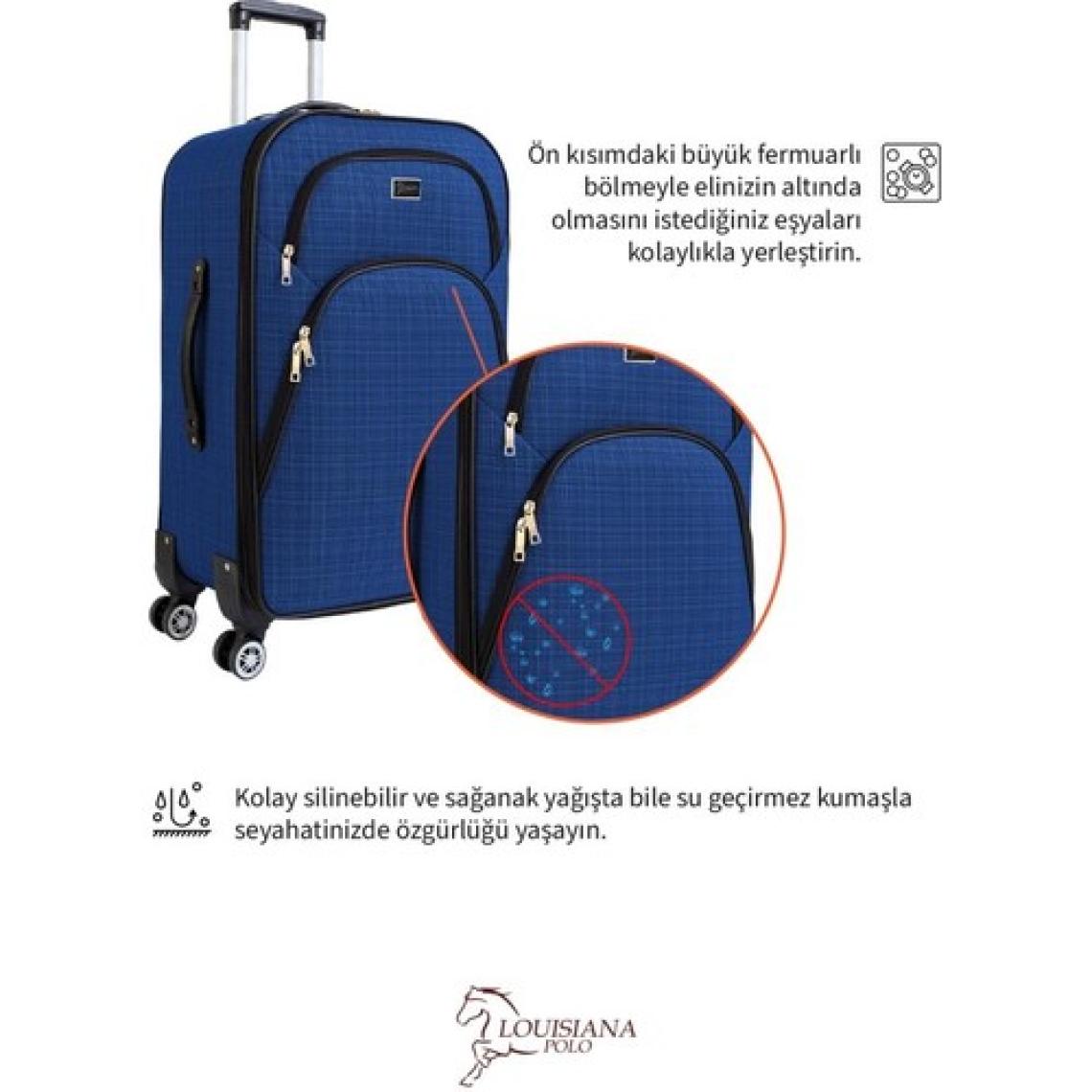 Büyük ve Orta Boy Valiz Seti 4 Teker Kumaş Valiz Saks Mavi 1081