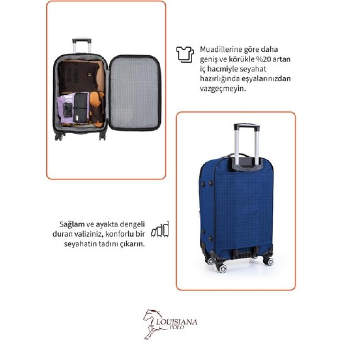 Büyük ve Orta Boy Valiz Seti 4 Teker Kumaş Valiz Saks Mavi 1081