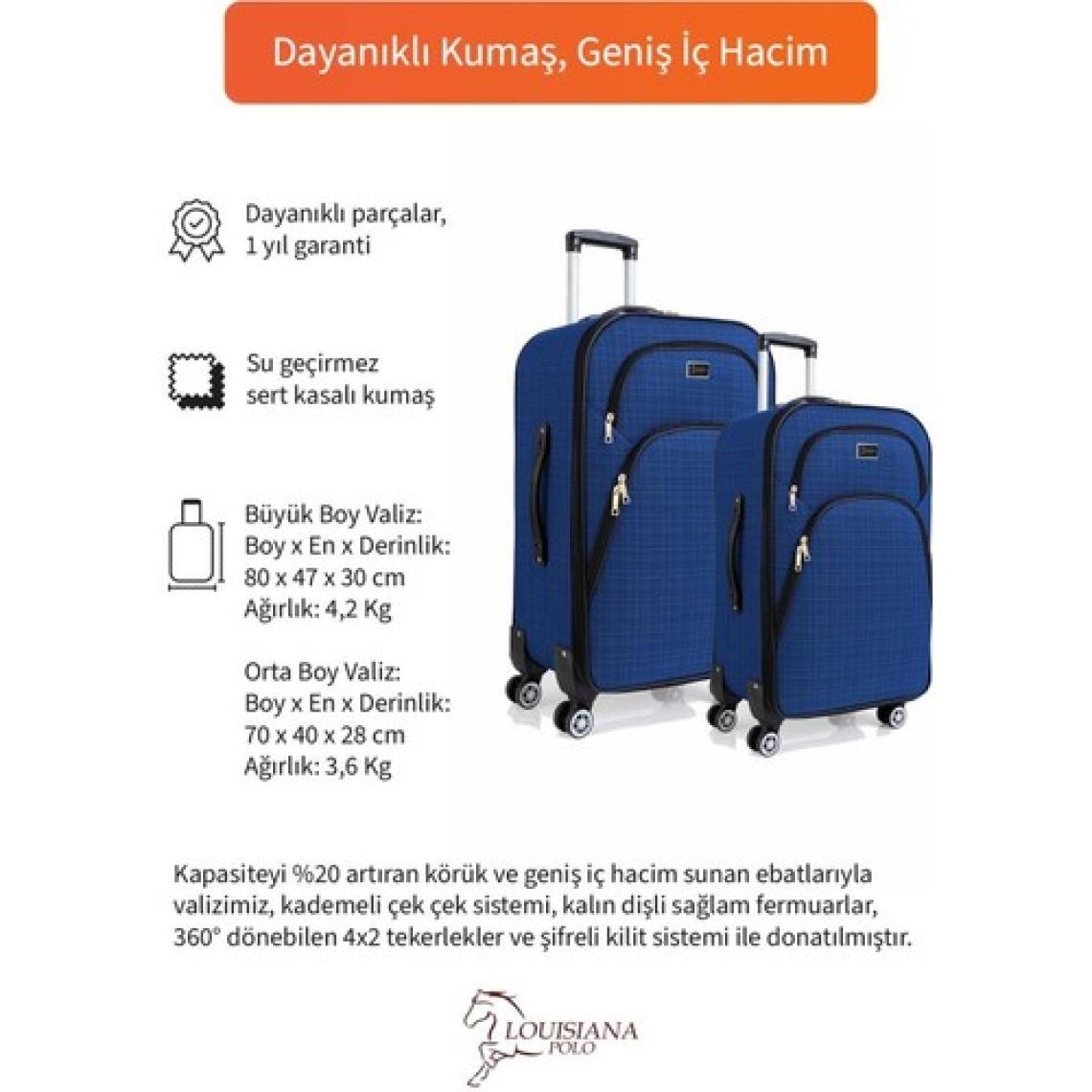 Büyük ve Orta Boy Valiz Seti 4 Teker Kumaş Valiz Saks Mavi 1081