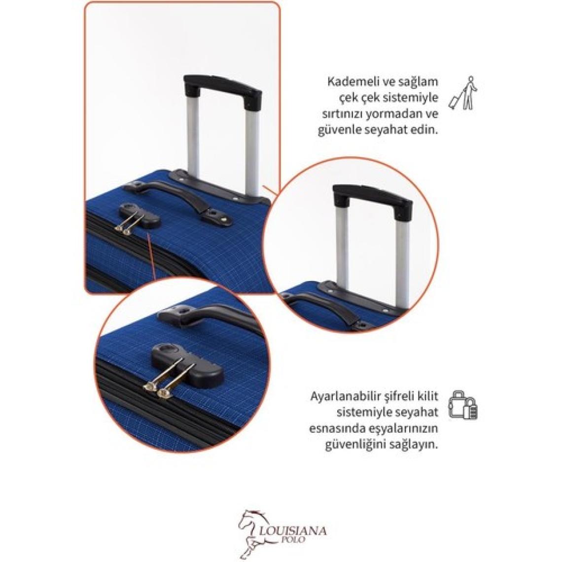 Büyük ve Orta Boy Valiz Seti 4 Teker Kumaş Valiz Saks Mavi 1081