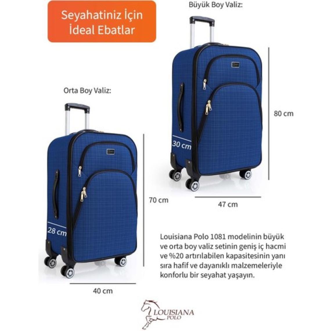 Büyük ve Orta Boy Valiz Seti 4 Teker Kumaş Valiz Saks Mavi 1081