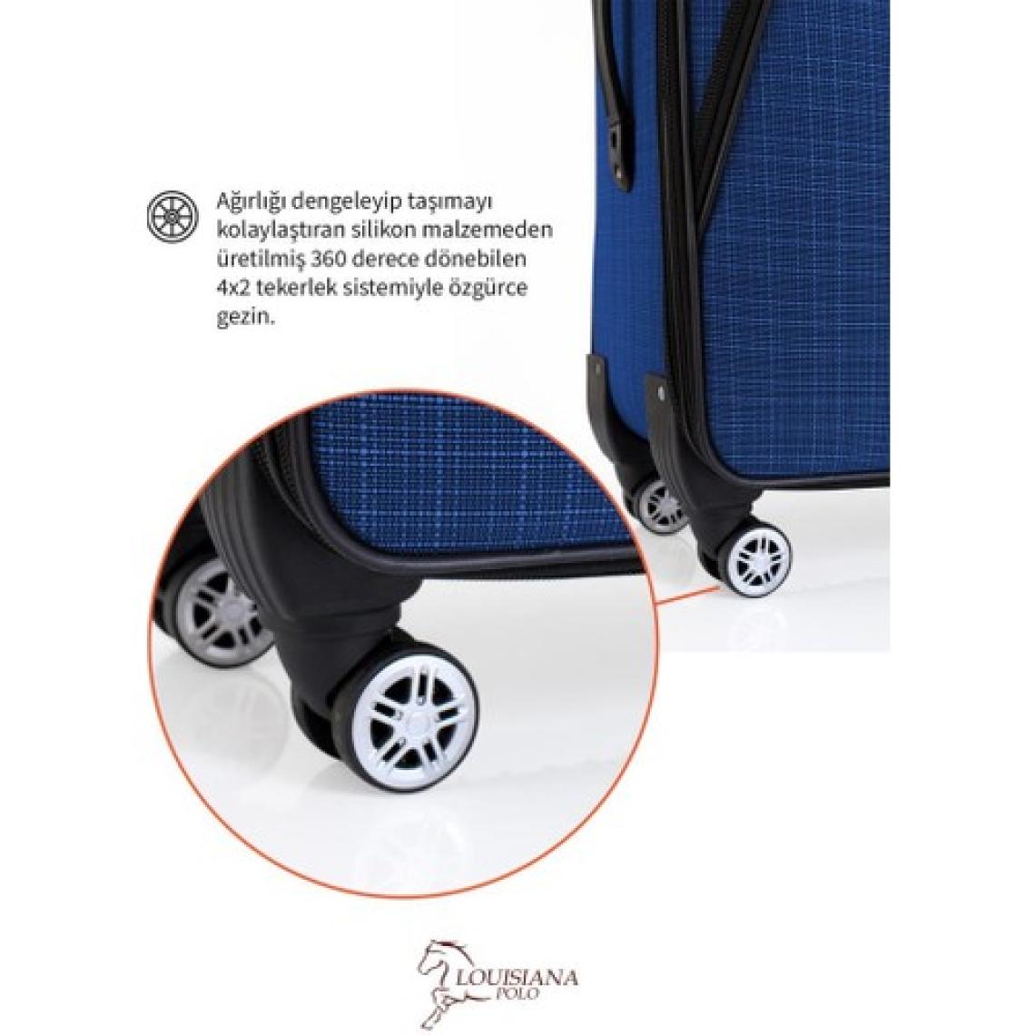 Büyük ve Orta Boy Valiz Seti 4 Teker Kumaş Valiz Saks Mavi 1081