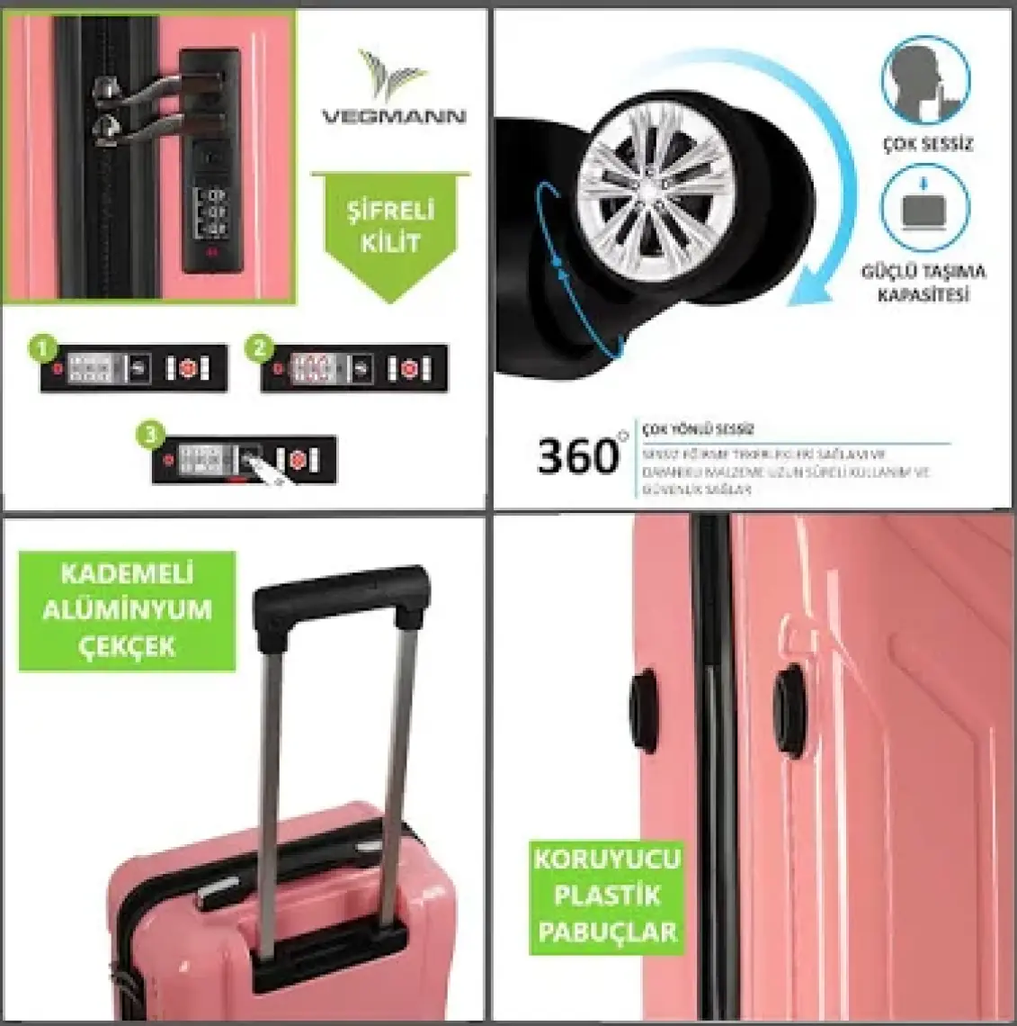 Vegmann Vela Pembe Büyük Boy Valiz