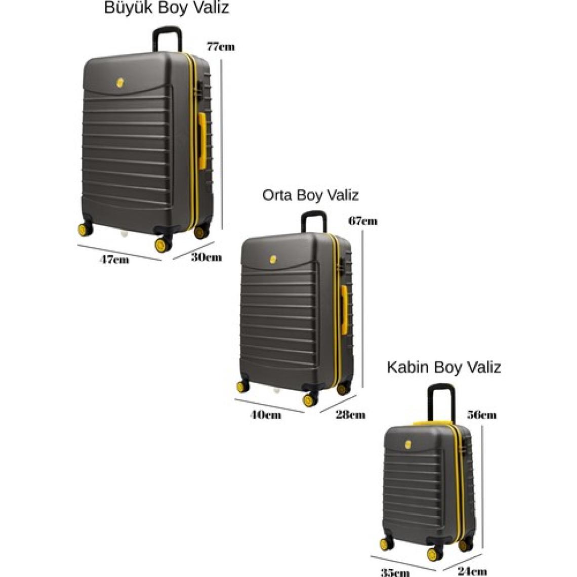 3'lü Valiz Seti Büyük Boy - Orta Boy - Kabin Boy Antrasit 1168