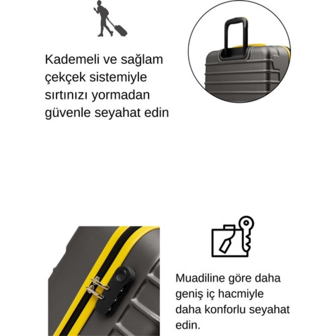 3'lü Valiz Seti Büyük Boy - Orta Boy - Kabin Boy Antrasit 1168