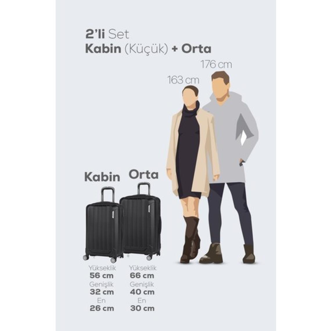 Polo&Sky Spring Model Siyah Renk 2'li Valiz Seti Kabin+Orta