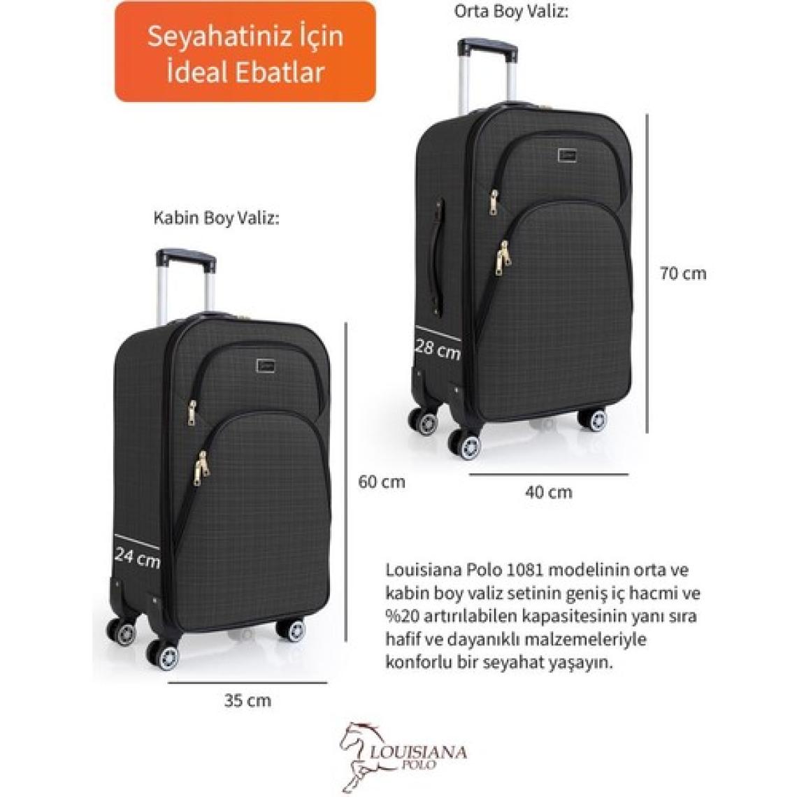 Orta ve Kabin Boy Valiz Seti 4 Teker Kumaş Valiz Antrasit 1081