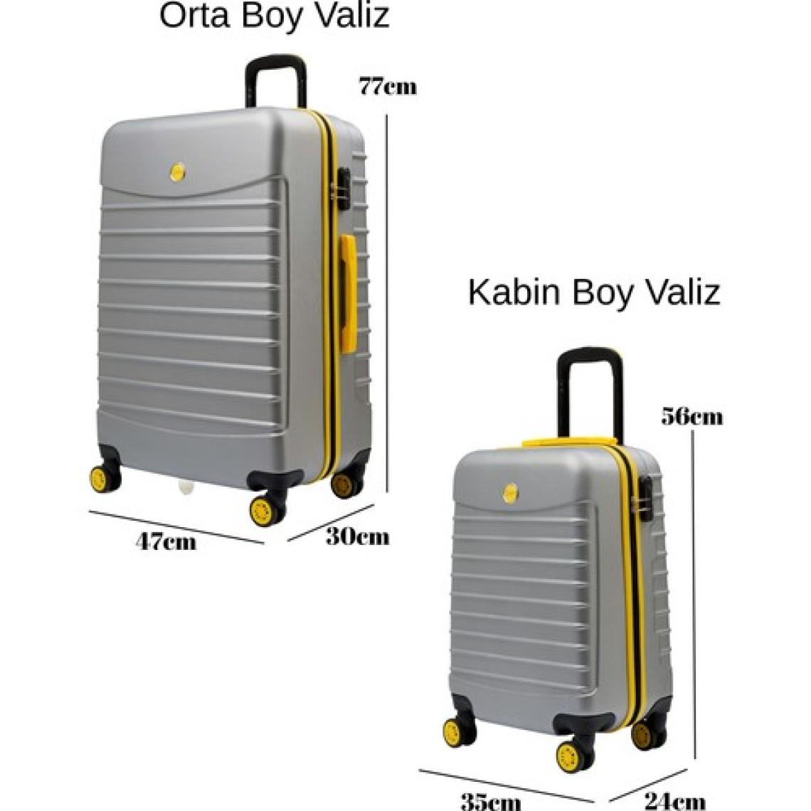 2'li Valiz Seti Orta Boy - Kabin Boy Gri 1168