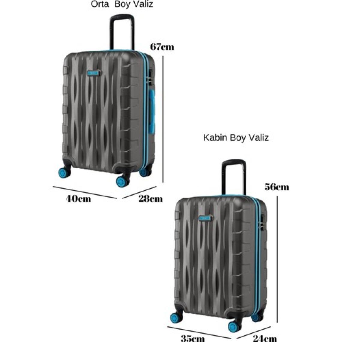 2'li Valiz Seti Orta Boy - Kabin Boy Antrasit 1167
