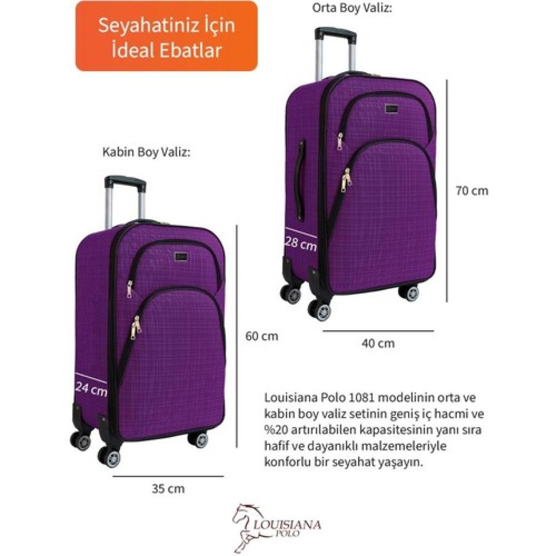Orta ve Kabin Boy Valiz Seti 4 Teker Kumaş Valiz Mor 1081