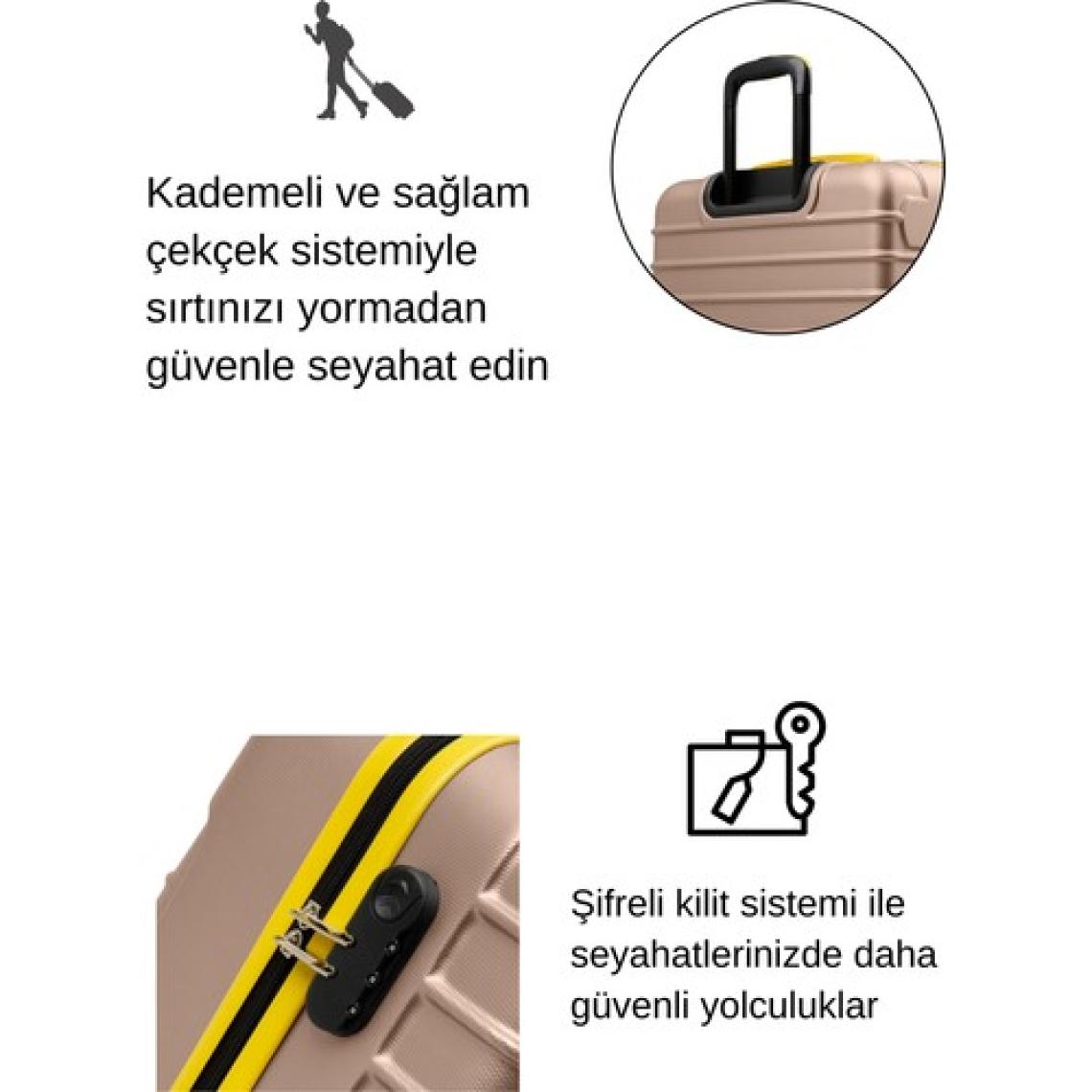 3'lü Valiz Seti Büyük Boy - Orta Boy - Kabin Boy Altın 1168