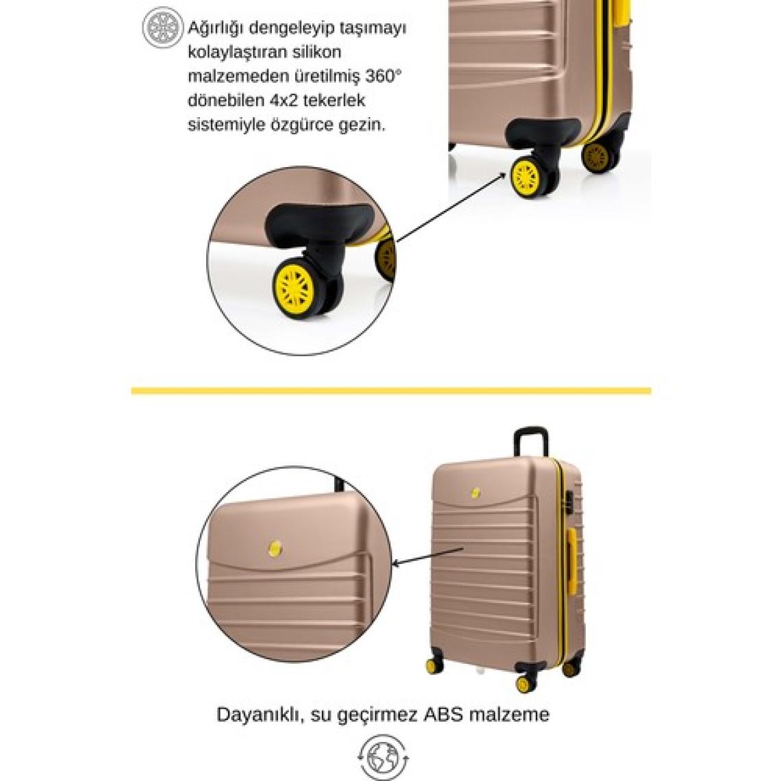 3'lü Valiz Seti Büyük Boy - Orta Boy - Kabin Boy Altın 1168