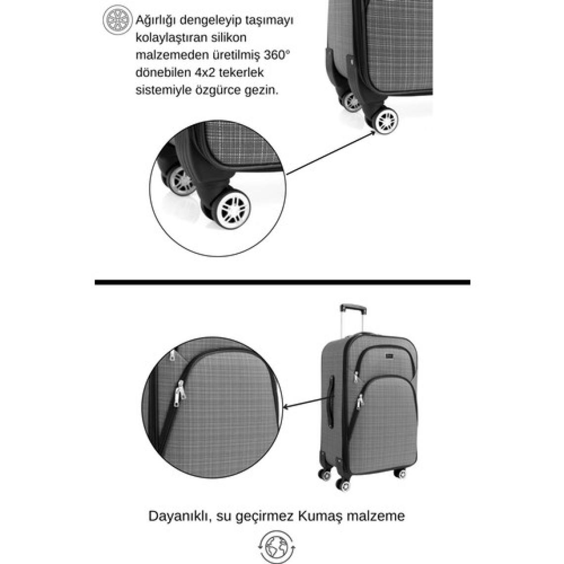 Büyük Boy 4 Teker Kumaş Valiz Gri 1081
