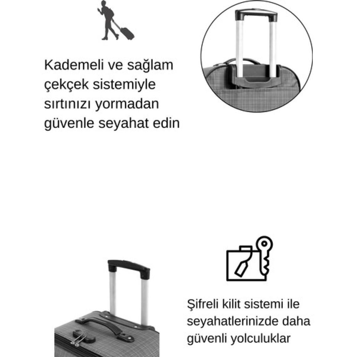 Büyük Boy 4 Teker Kumaş Valiz Gri 1081