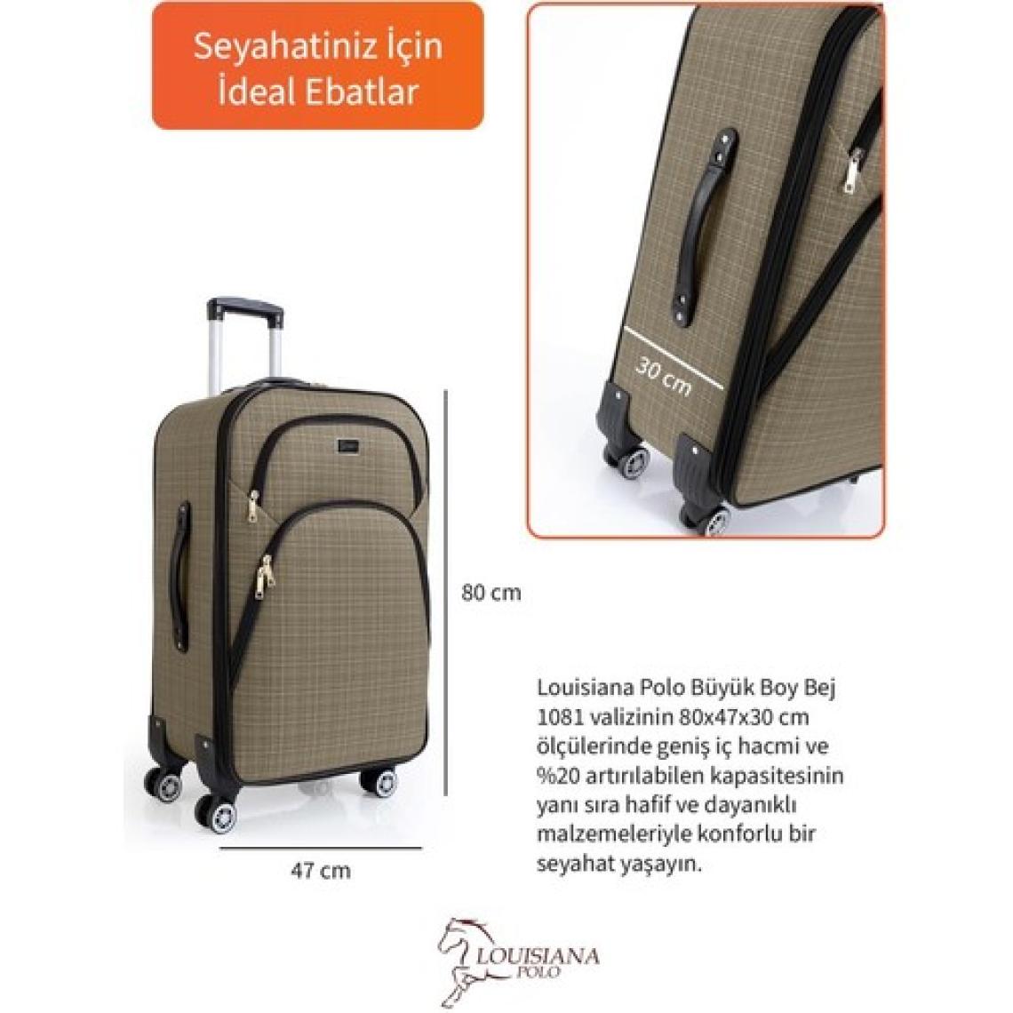 Büyük Boy 4 Teker Kumaş Valiz Bej 1081