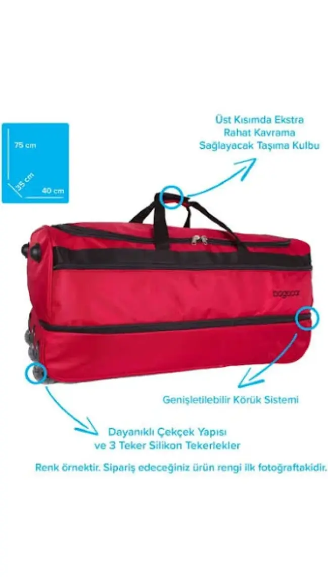 Bagacar Tekerlekli Körüklü Battal Boy Seyahat Valizi Kırmızı
