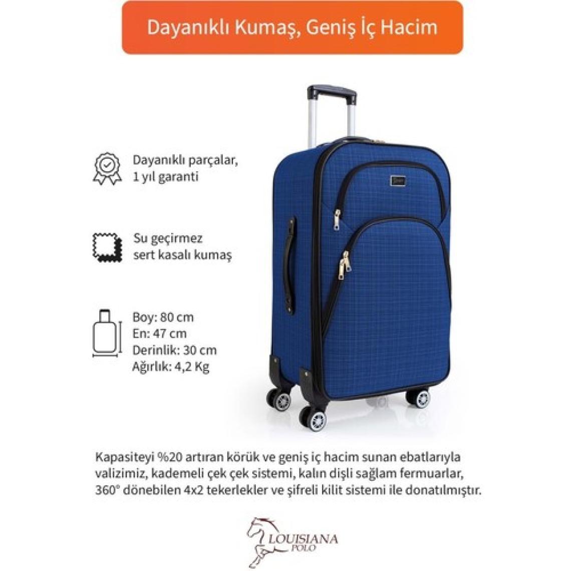 Büyük Boy 4 Teker Kumaş Valiz Saks Mavi 1081