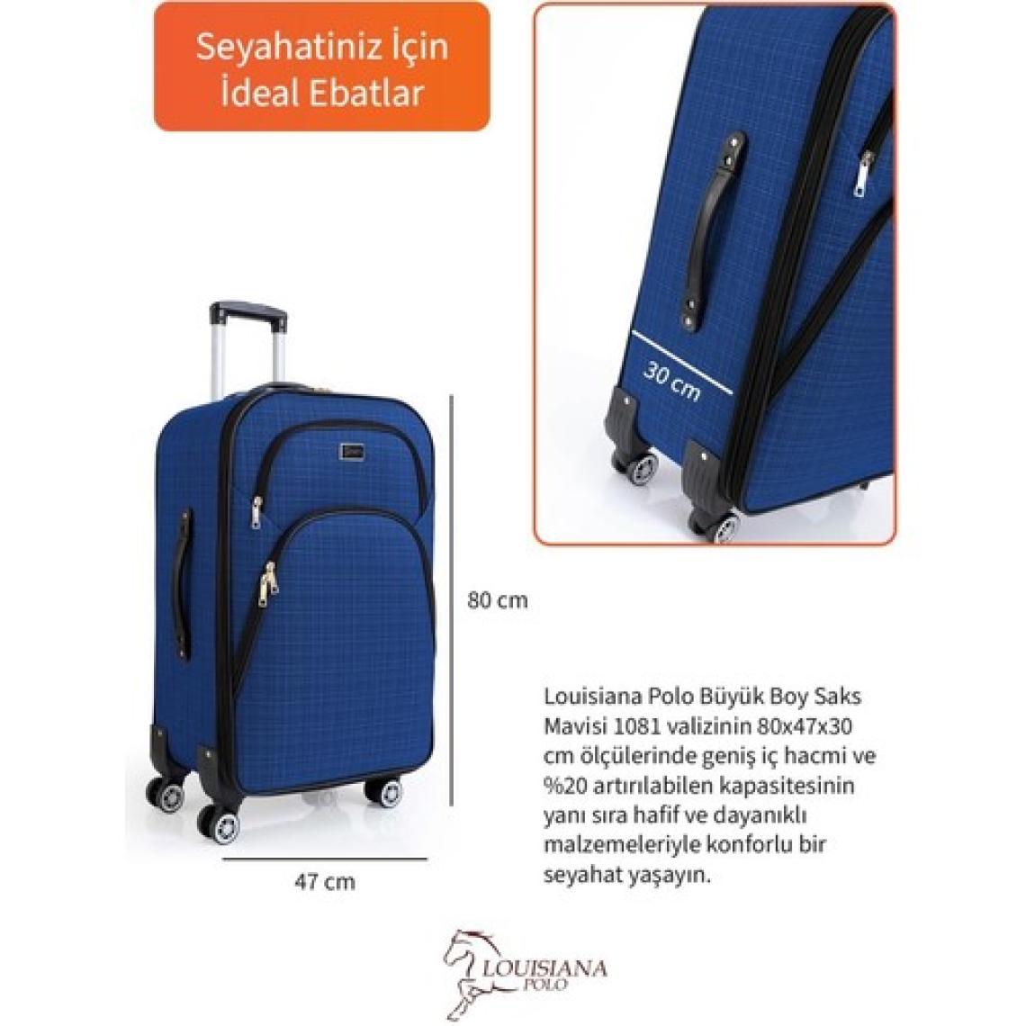 Büyük Boy 4 Teker Kumaş Valiz Saks Mavi 1081