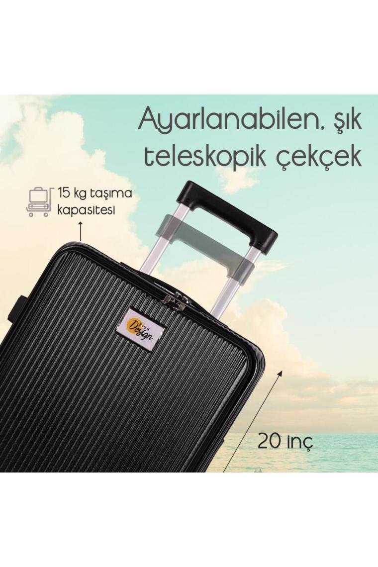 Biggdesign Moods Up Ön Bölmeli, Bardaklık ve USB Girişli Kabin Boy Valiz 20" Siyah