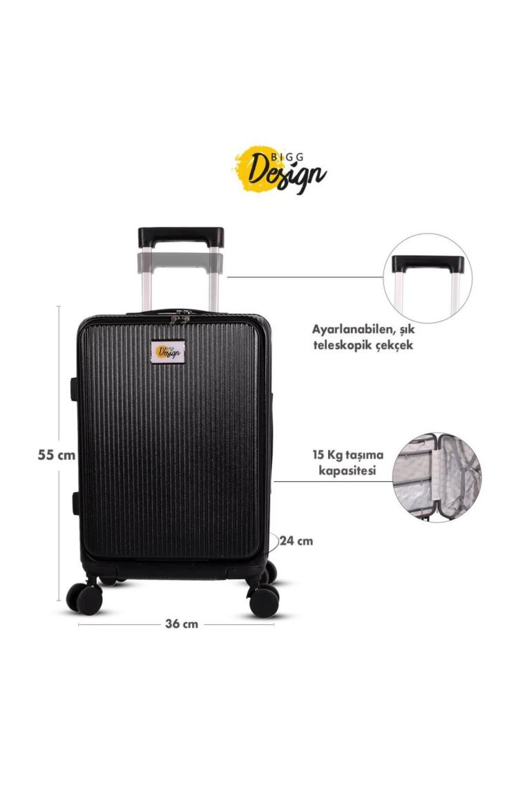 Biggdesign Moods Up Ön Bölmeli, Bardaklık ve USB Girişli Kabin Boy Valiz 20" Siyah