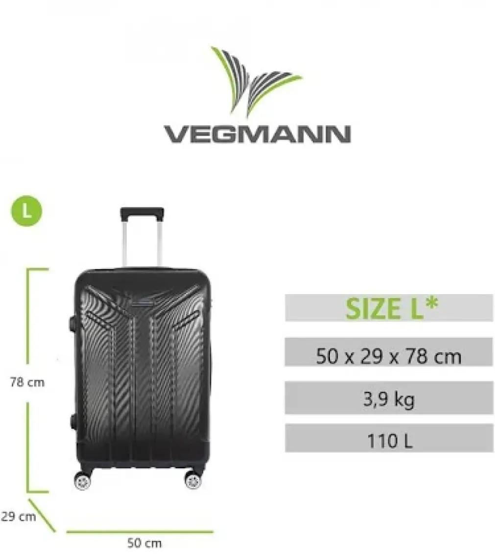 Vegmann Vela Siyah Büyük Boy Valiz
