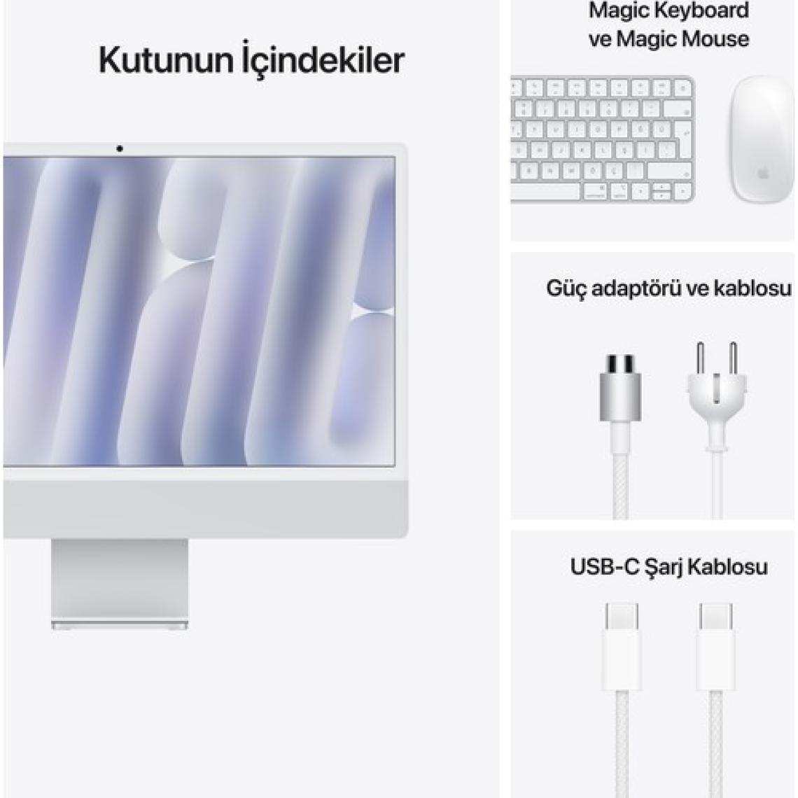 Apple iMac M4 Çip 16GB 256GB SSD macOS 24" All In One Bilgisayar MWUC3TU/A Gümüş