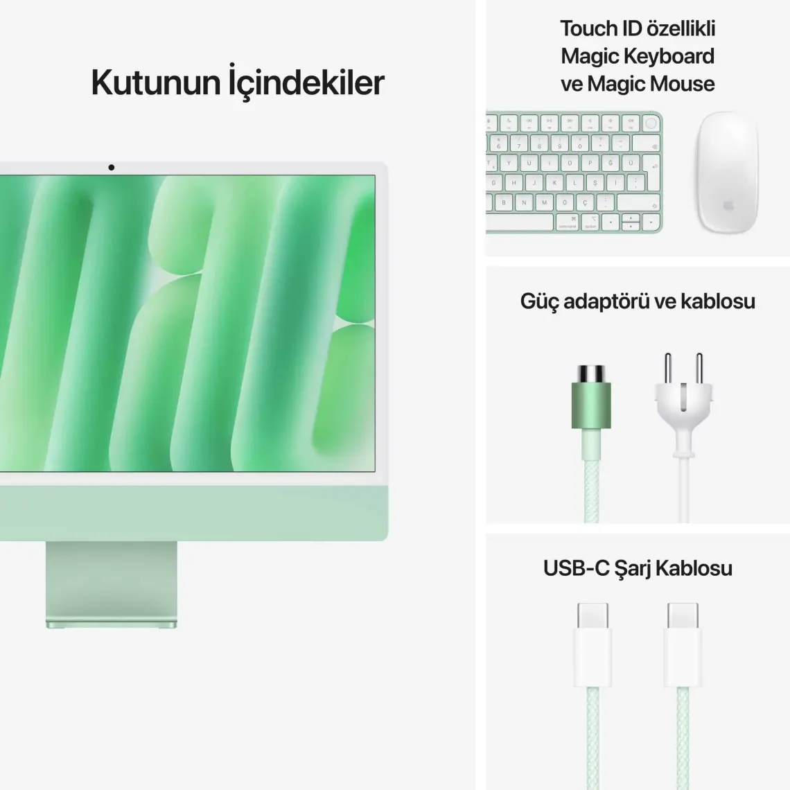 Apple iMac M4 Çip 16GB 256GB SSD macOS 24" All In One Bilgisayar MWUU3TU/A Gümüş