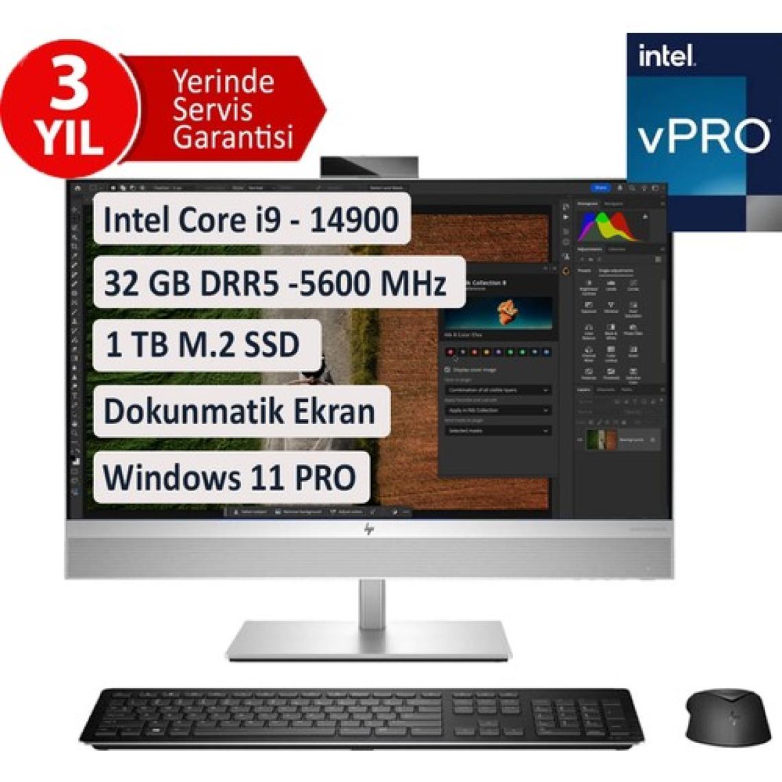 Hp 5V8B2ES, Eliteone 870 G9, İ9-14900, 27" Dokunmatik Ekran, 32GB Ddr5 Ram, 1tb Ssd, Paylaşımlı Ekran Kartı, Windows 11 Pro, All In One Pc, Gri (3 Yıl Yerinde Servis)