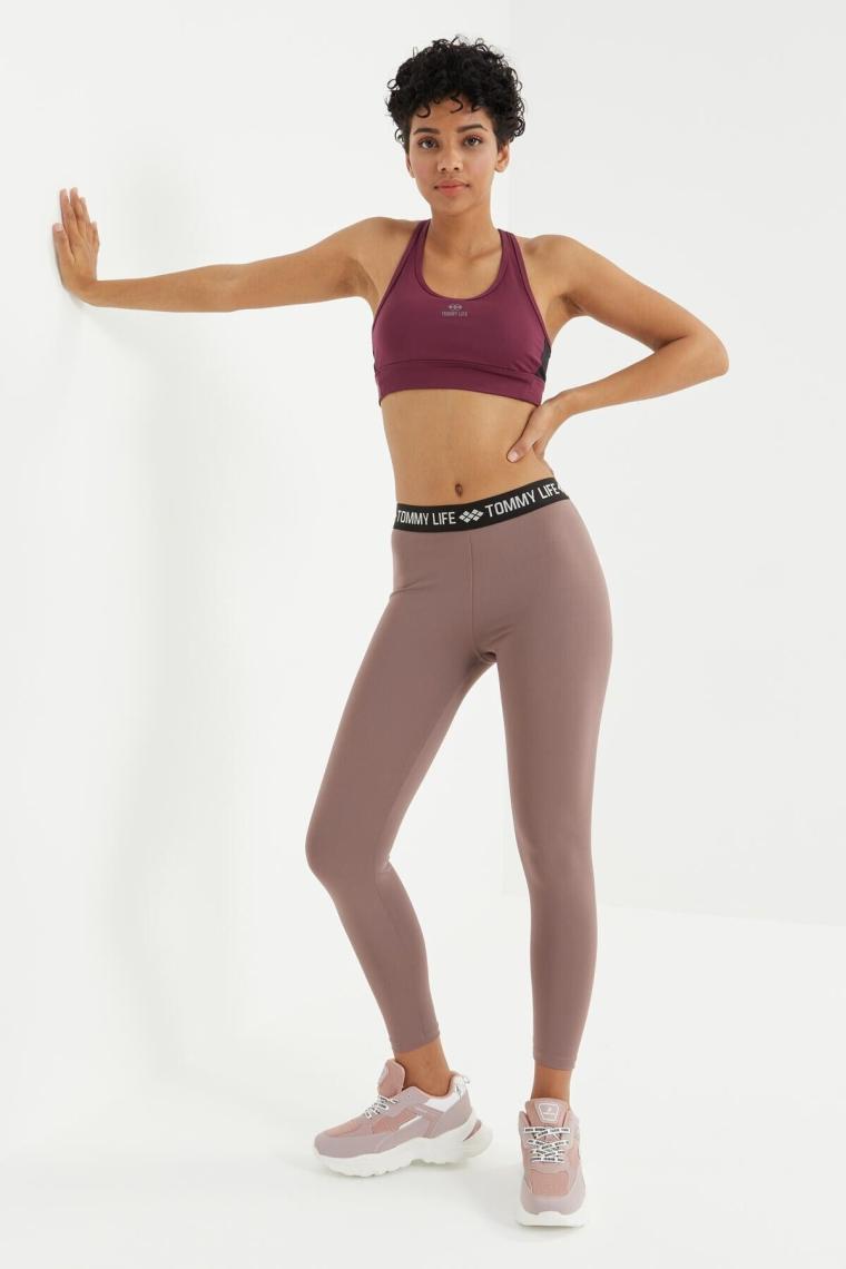 Bordo Çapraz Sırt Detaylı Slim Fit U Yaka Pedli Kadın Spor Büstiyer - 97121