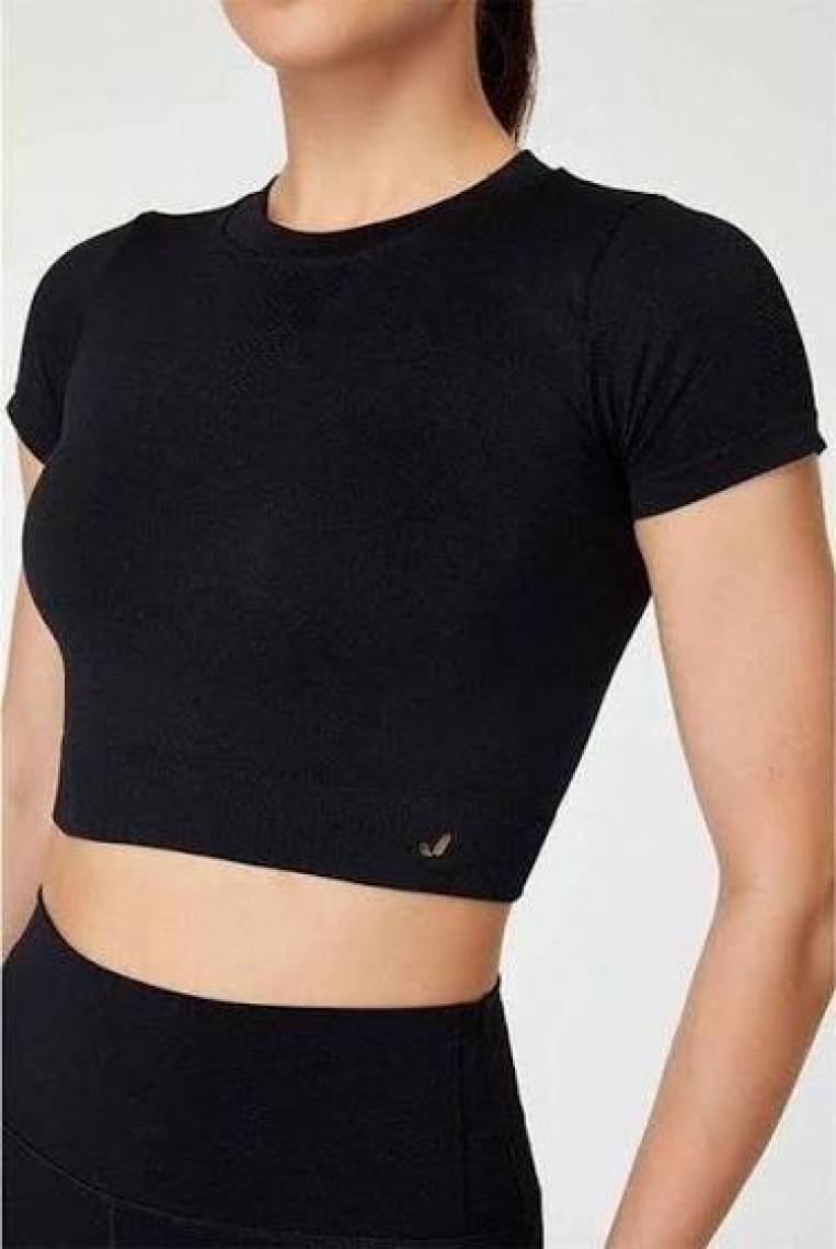 Jerf Captiva Yumuşak Dokulu & Esnek Crop Top Siyah