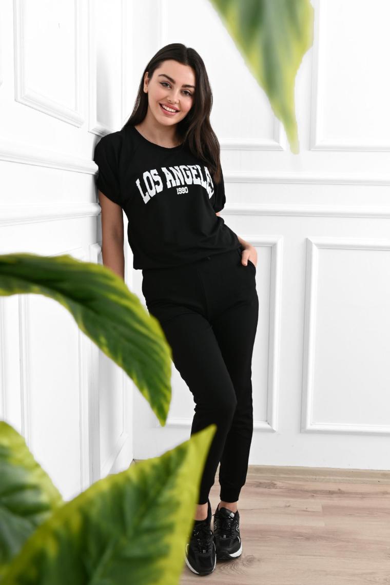 Kadın Yazı Baskılı Kısa Kollu Eşofman Takımı 3737-23