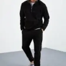 Tommy Life Tommy Life  Siyah Erkek Yarım Fermuar Dik Yaka Lastik Paça Polar Eşofman Takımı - 85159