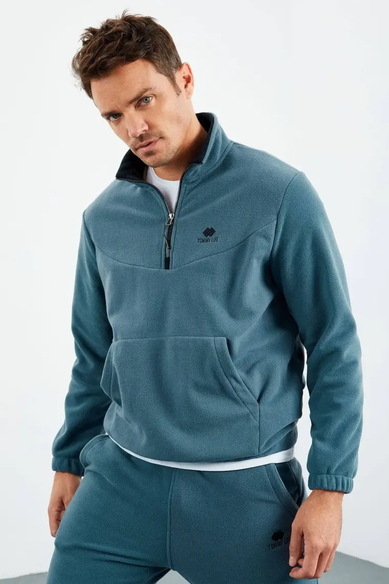 Tommy Life Tommy Life  Siyah Erkek Yarım Fermuar Dik Yaka Lastik Paça Polar Eşofman Takımı - 85159