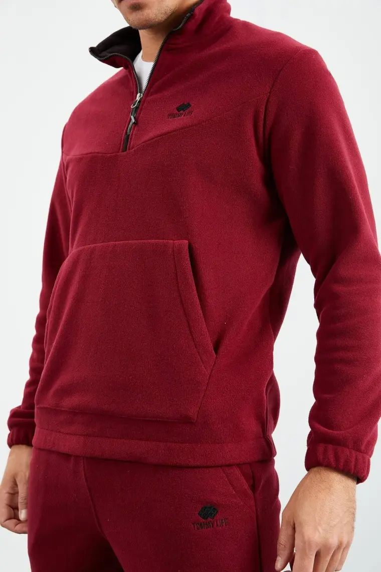 Tommy Life Tommy Life  Siyah Erkek Yarım Fermuar Dik Yaka Lastik Paça Polar Eşofman Takımı - 85159