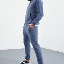 Tommy Life Petrol Yarım Fermuar Dik Yaka Lastik Paça Polar Erkek Eşofman Takımı - 85159