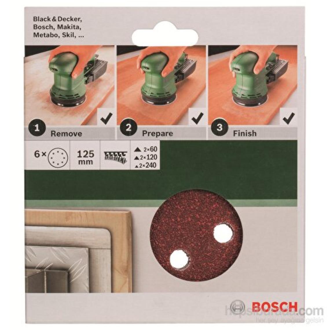 Bosch - Eksantirik Zımpara Kağıdı 6'Lı Set, 125 Mm 60/120/240 Kum 8 Delik