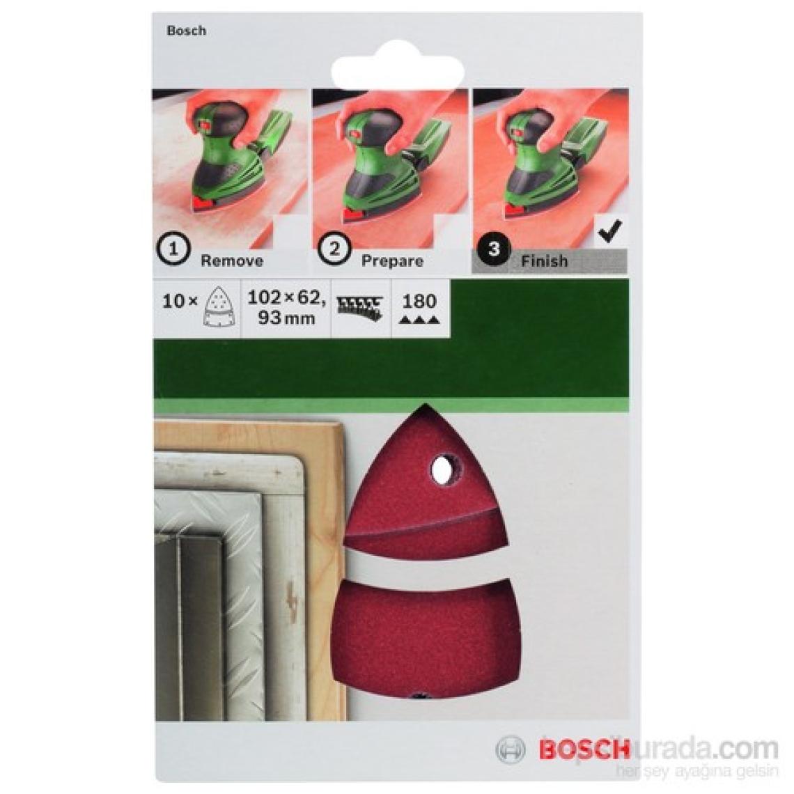 Bosch - Multi Zımpara Kağıdı 10'Lu, 102 X 62/93 Mm 180 Kum 11 Delik