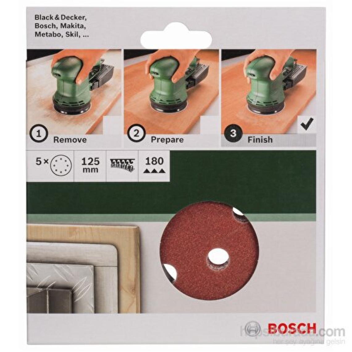 Bosch - Eksantirik Zımpara Kağıdı 5'Li, 125 Mm 180 Kum 8 Delik