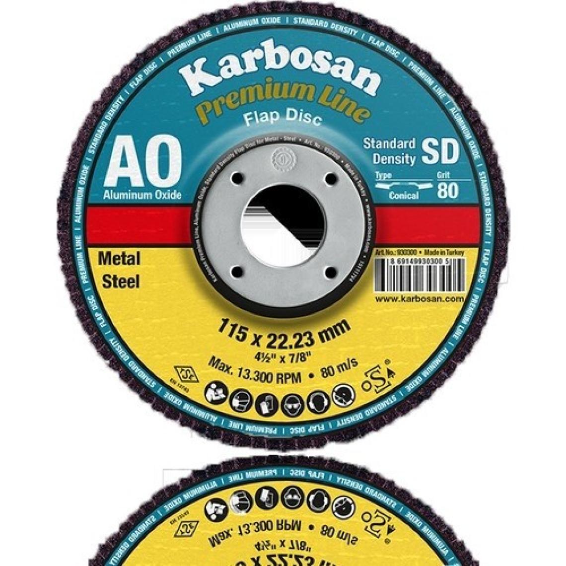 Karbosan Ao Flap Disk 115X22 Konik- 80 Kum   (10 Lu)