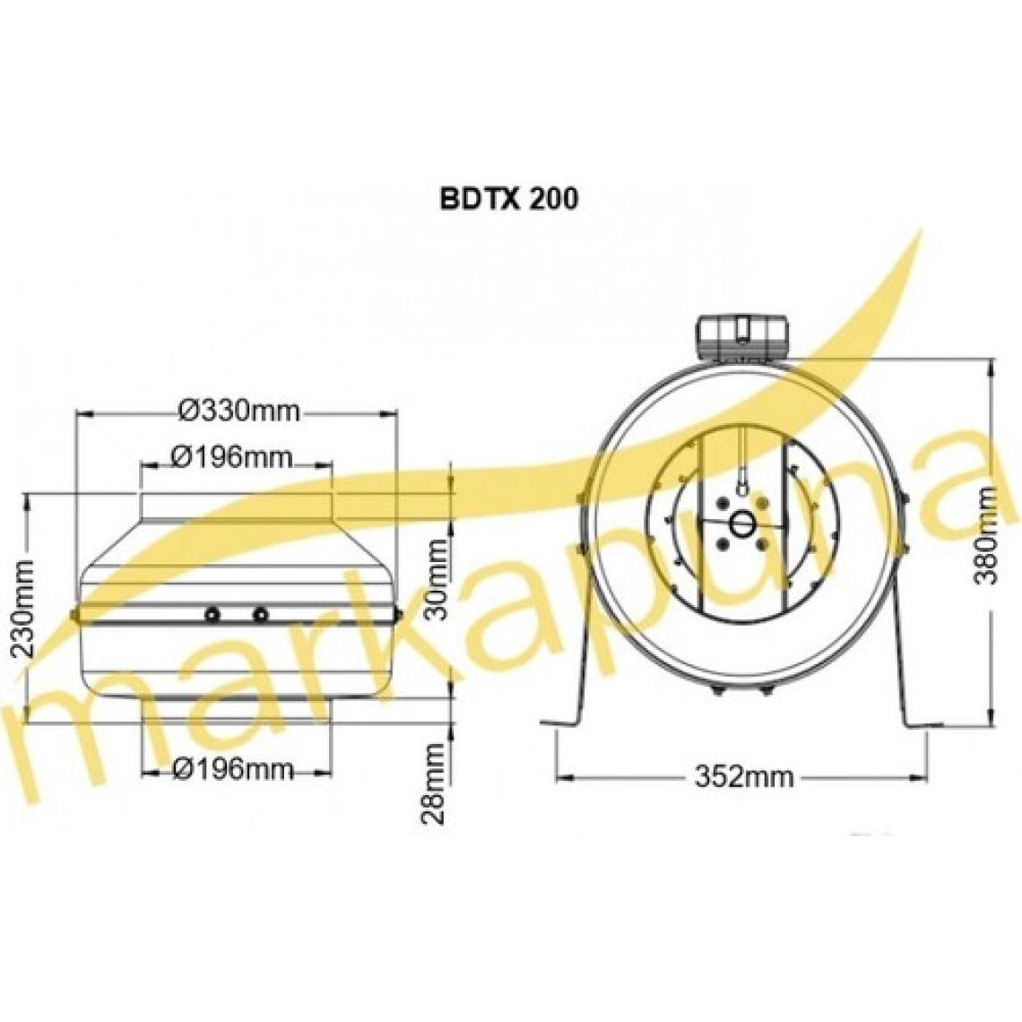 Bahçıvan 20 cm çapında BDTX 200-A 2300 D/D 220/230 volt Monofaze Yuvarlak Kanal Fanı Geriye Eğimli