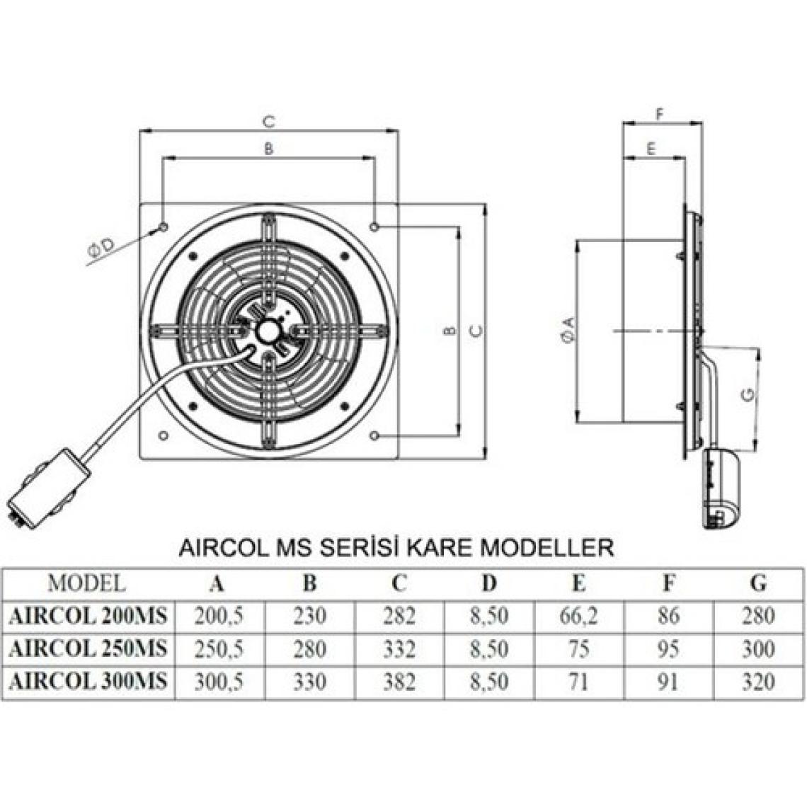 Aircol 300 Ms Kare Sac Gövdeli Aspiratör