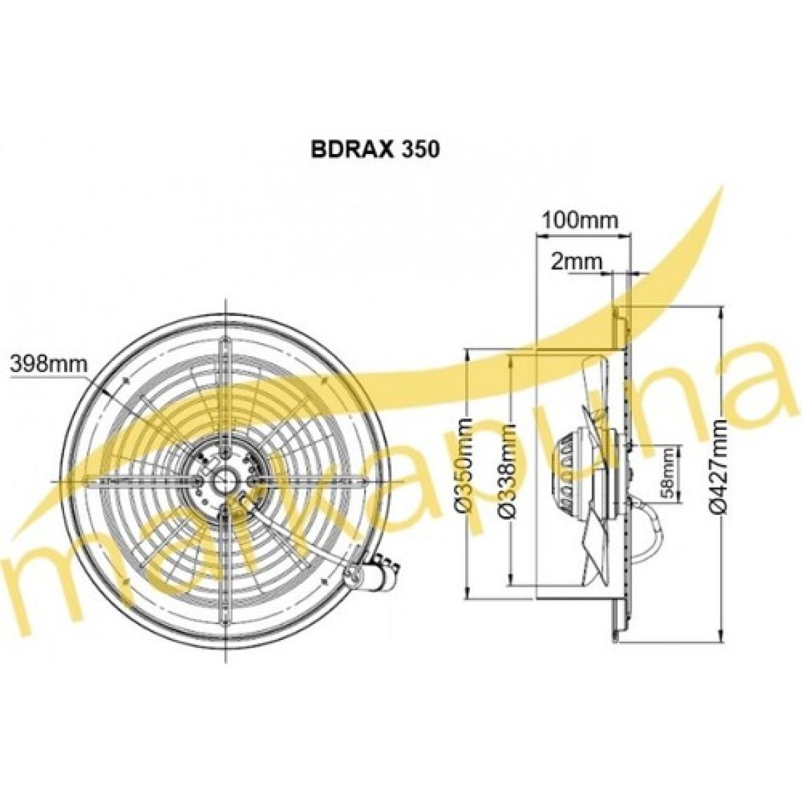 BVN Bahçıvan BDRAX 350-2K Yüksek Devirli 35 cm 3110 m³/h Debi Aksiyel Aspiratör Fan