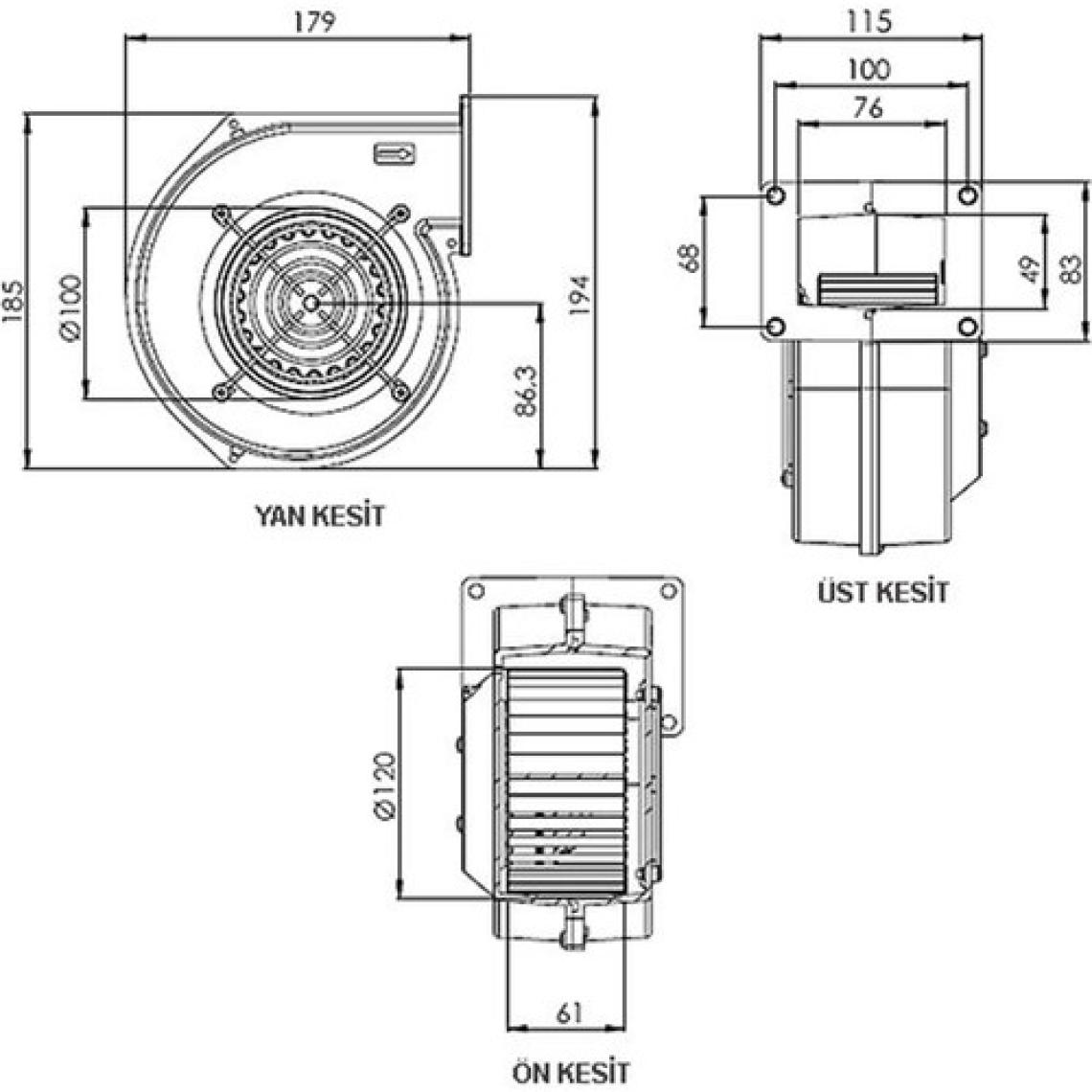 Aircol Aks 120-60 Salyangoz Radyal Fan