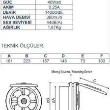 Ayas 16 cm çap KTA-160-4K-M 1400 D/D 220/230 volt Monofaze Kapaklı Tip Aspiratör