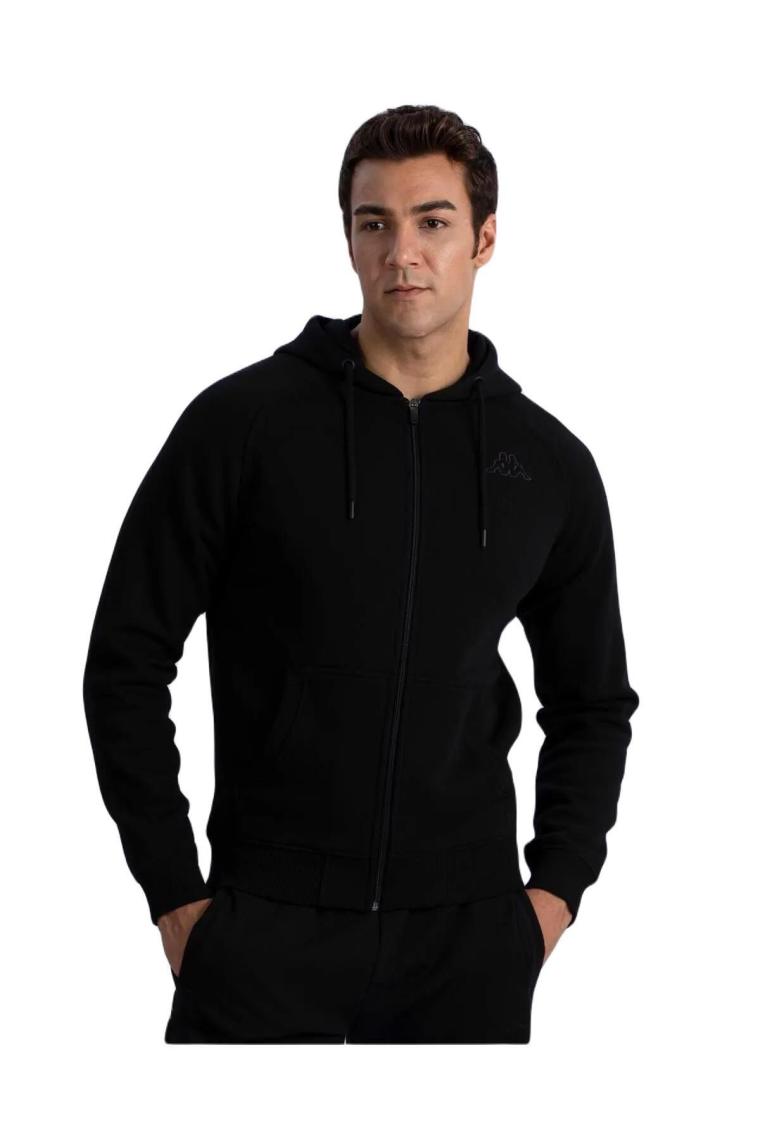 Kappa Logo Jackus Slim 2 Erkek Siyah Fermuarlı Eşofman Üst