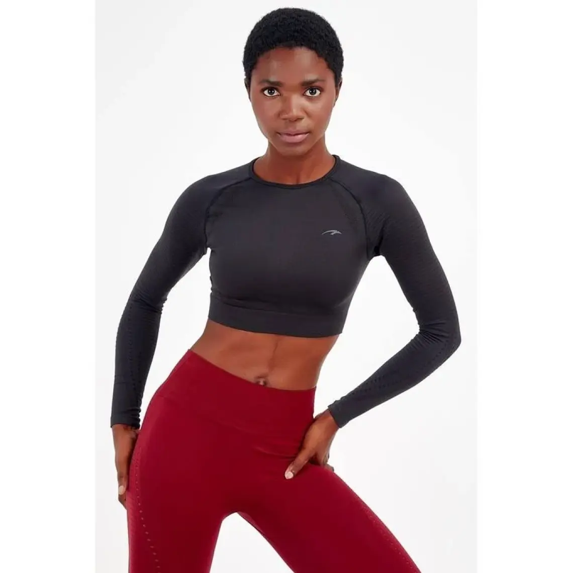Maraton SlimFit Kadın Bisiklet Yaka  Uzun Kol Siyah Crop Top 816008